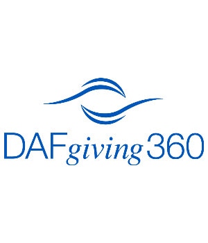 Blue DAFgiving360 on a white background.