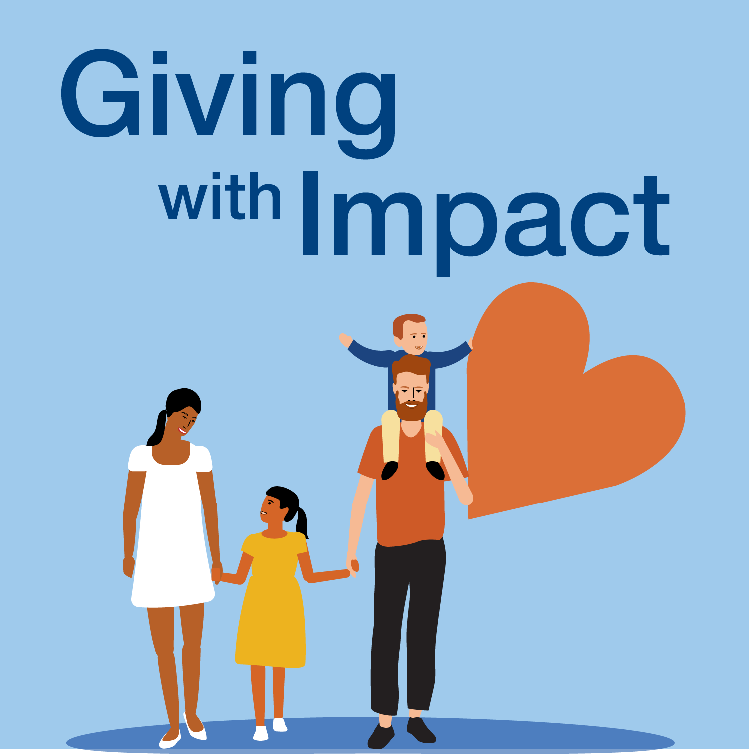 Family of 4 walking with the giving with impact title 