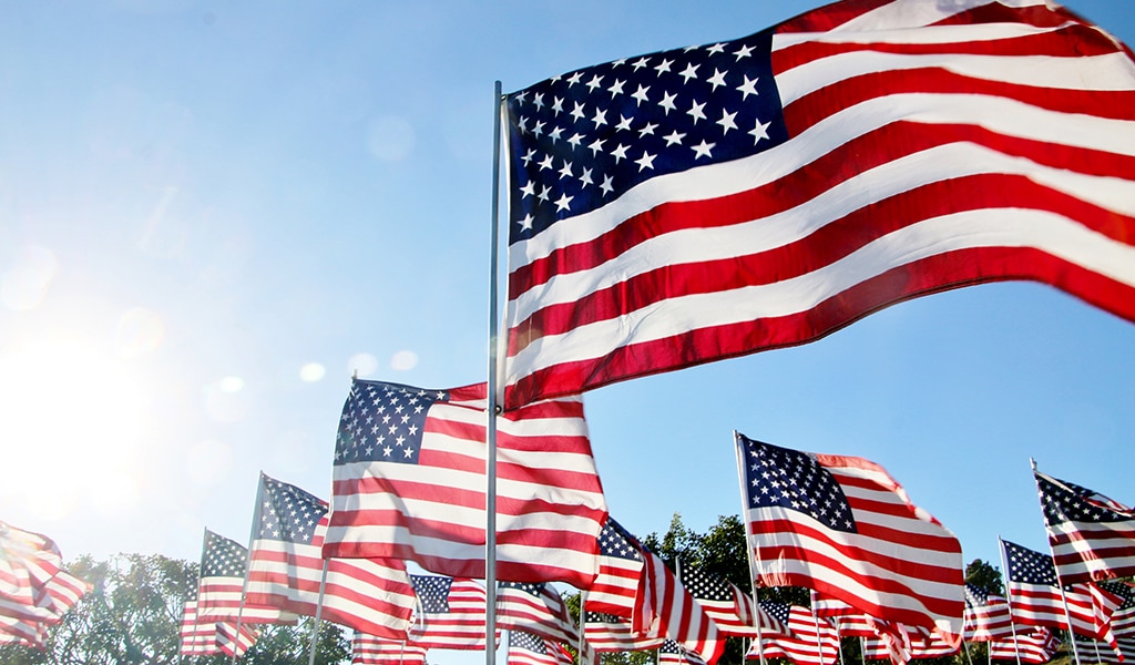 American flags waving in the breeze