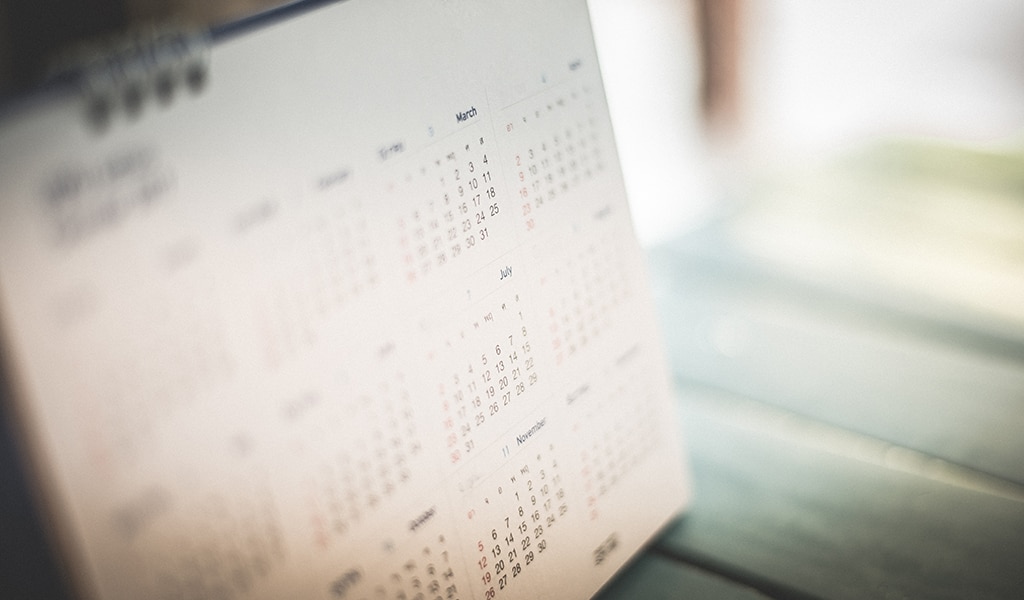Closeup of full year calendar