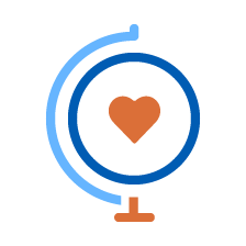 icon of a globe with a heart in the middle
