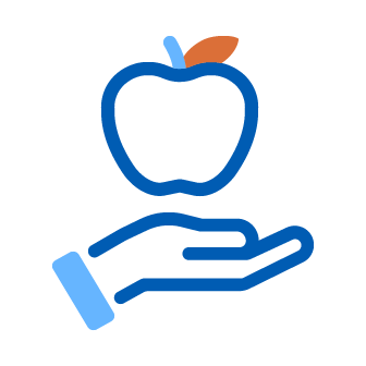 Icon representing charitable giving with a hand offering an apple
