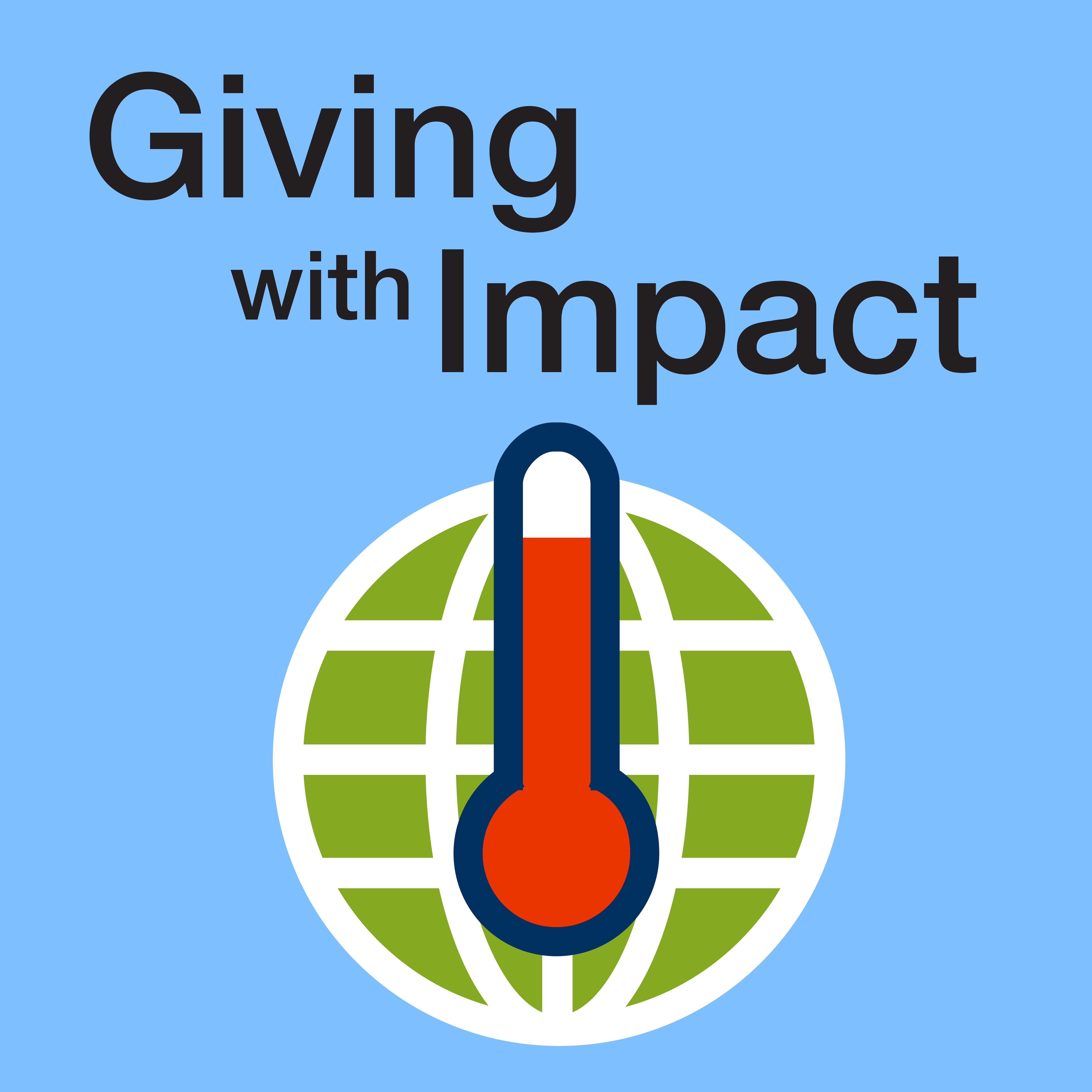 Giving with Impact text with a globe and thermostat 