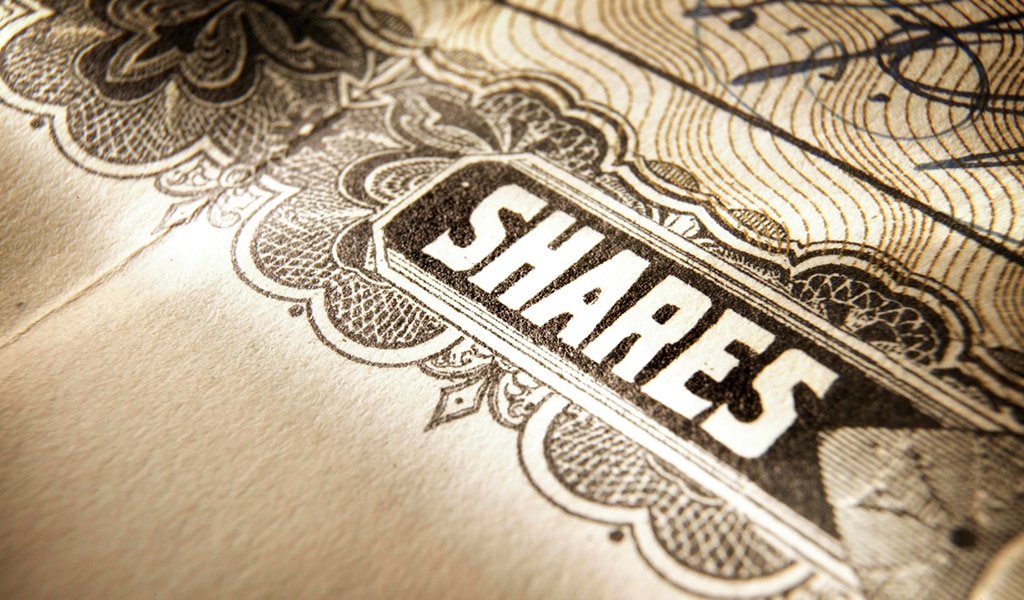 Close up of stock certificate