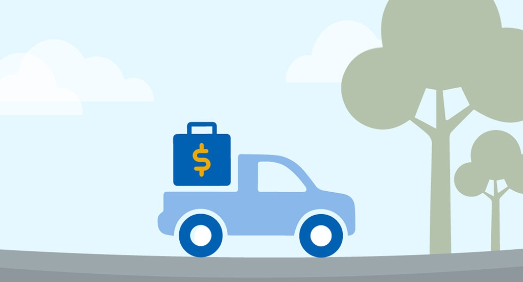 Illustration of pickup truck carrying gift