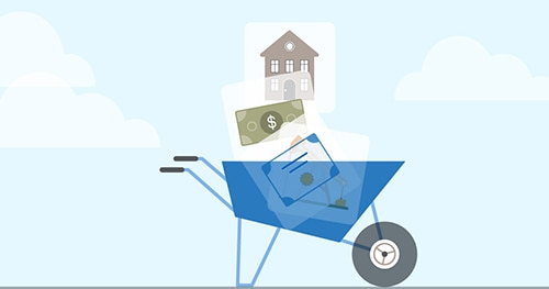 Wheelbarrow holding different types of complex assets